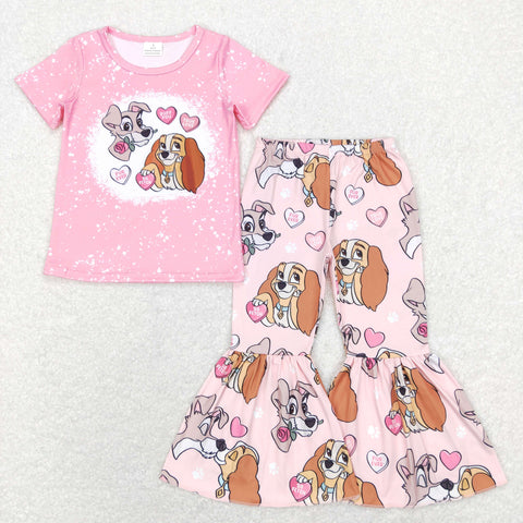 GSPO1233 baby girl clothes girl cartoon dog valentines day bell bottoms outfit