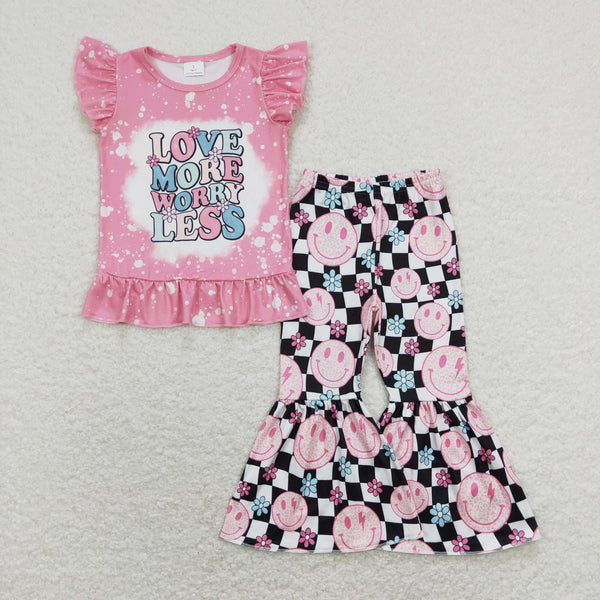 GSPO1311 baby girl clothes love more worry less girls bell bottoms outfit