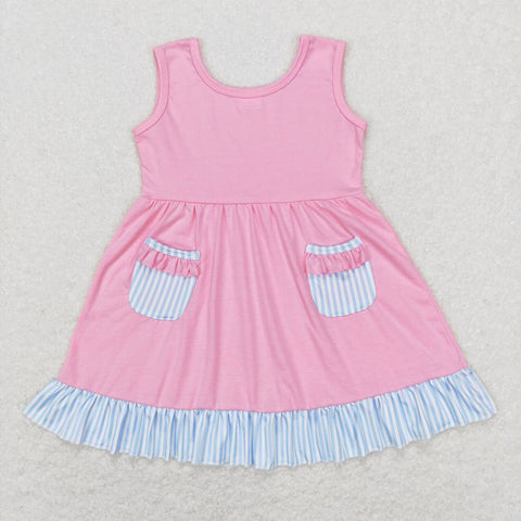GSD0608 baby girl clothes girl pink pocket toddler summer dress