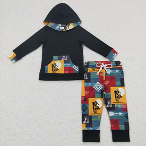 BLP0355 toddler boy clothes western black winter hoodies set