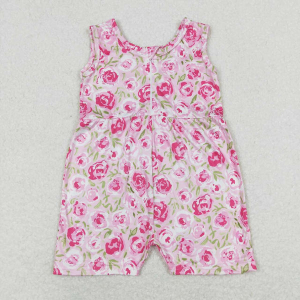 SR1127 RTS baby girl clothes pink floral girl summer jumpsuit sleeveless romper