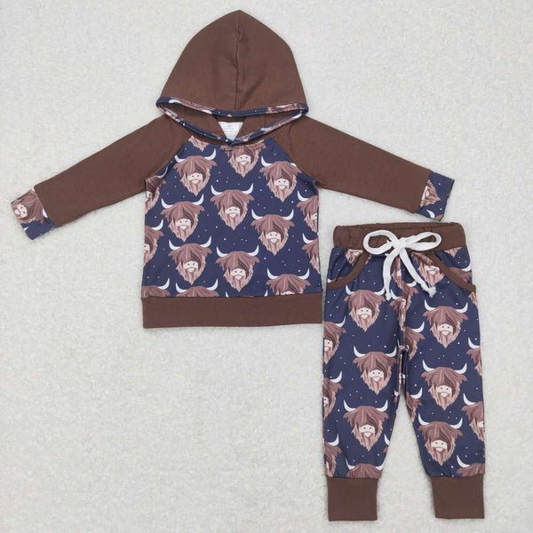 BLP0365 toddler boy clothes highland cow boy winter outfit boy hoodies set
