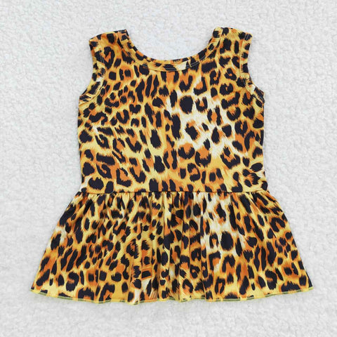 GT0205 toddler girl clothes sleeveless girl leopard top