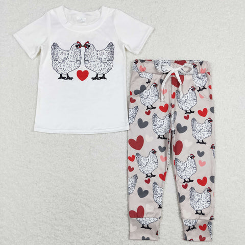 BSPO0221 baby boy clothes heart chicken toddler chicken outfit boy valentines day outift