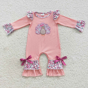 LR0358 baby girl clothes embroidery turkey baby thanksgiving romper