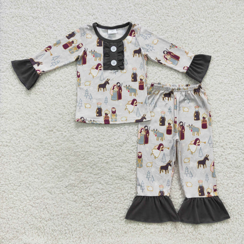GLP0587 toddler girl clothes jesus winter pajamas set