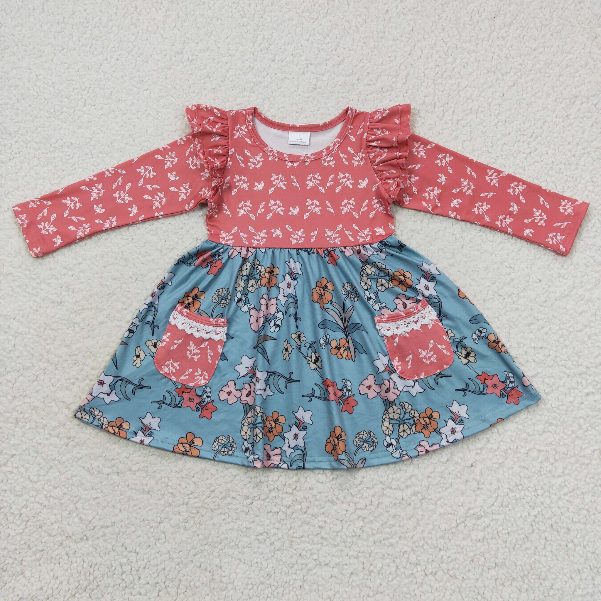 GLD0338 baby girl clothes floral girl winter dress