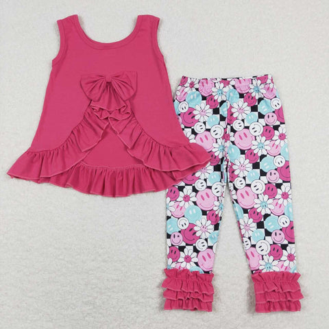 GSPO1098 toddler girl clothes hot pink bow girl fall spring clothing set