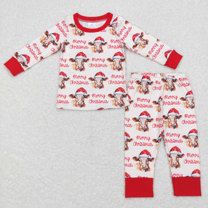 BLP0388 toddler boy clothes cow merry christmas boy christmas pajamas set