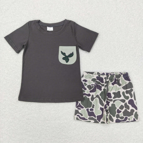 BSSO0303 baby boy clothes deer hunting camouflage boy summer shorts set