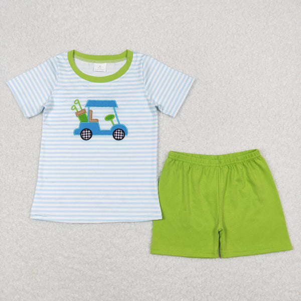 BSSO0394 baby boy clothes embroidery golf boy summer shorts set