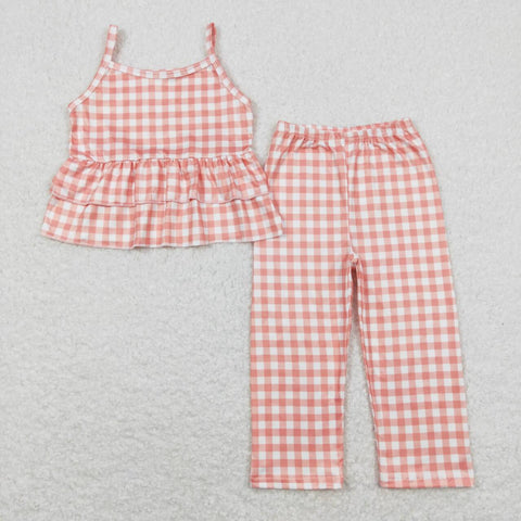 GSPO1377 baby girl clothes orange plaid girls spring summer outfit orange plaid outfit