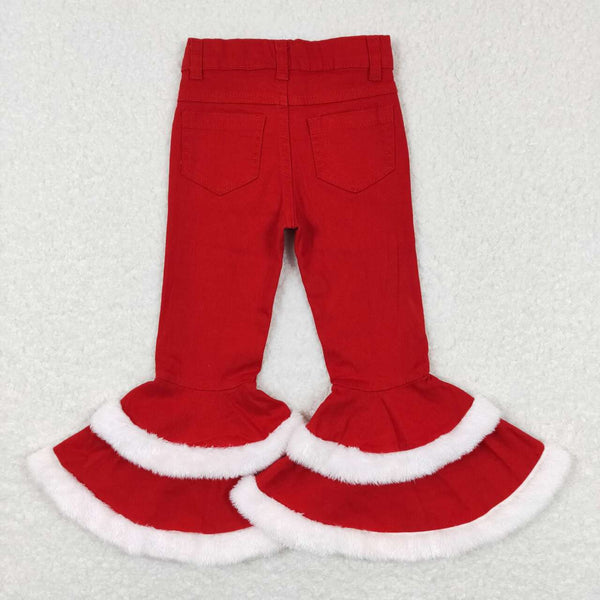 P0334 baby girl clothes girl bell bottom jeans red christmas jeans denim pant winter pant