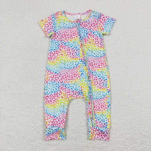 SR0977 RTS baby girl clothes color leopard print girl summer romper newborn summer clothes