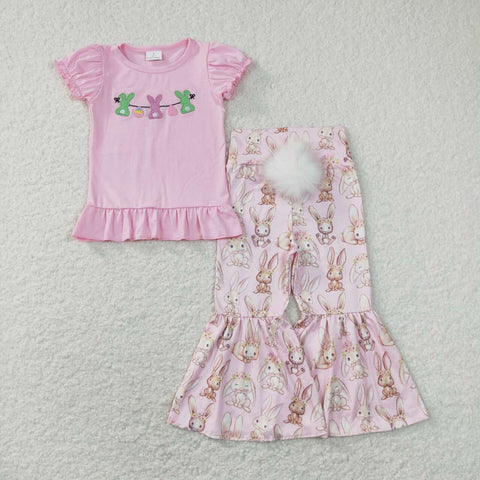 GSPO1346 baby girl clothes bunny embroidery egg girls easter bell bottoms outfit