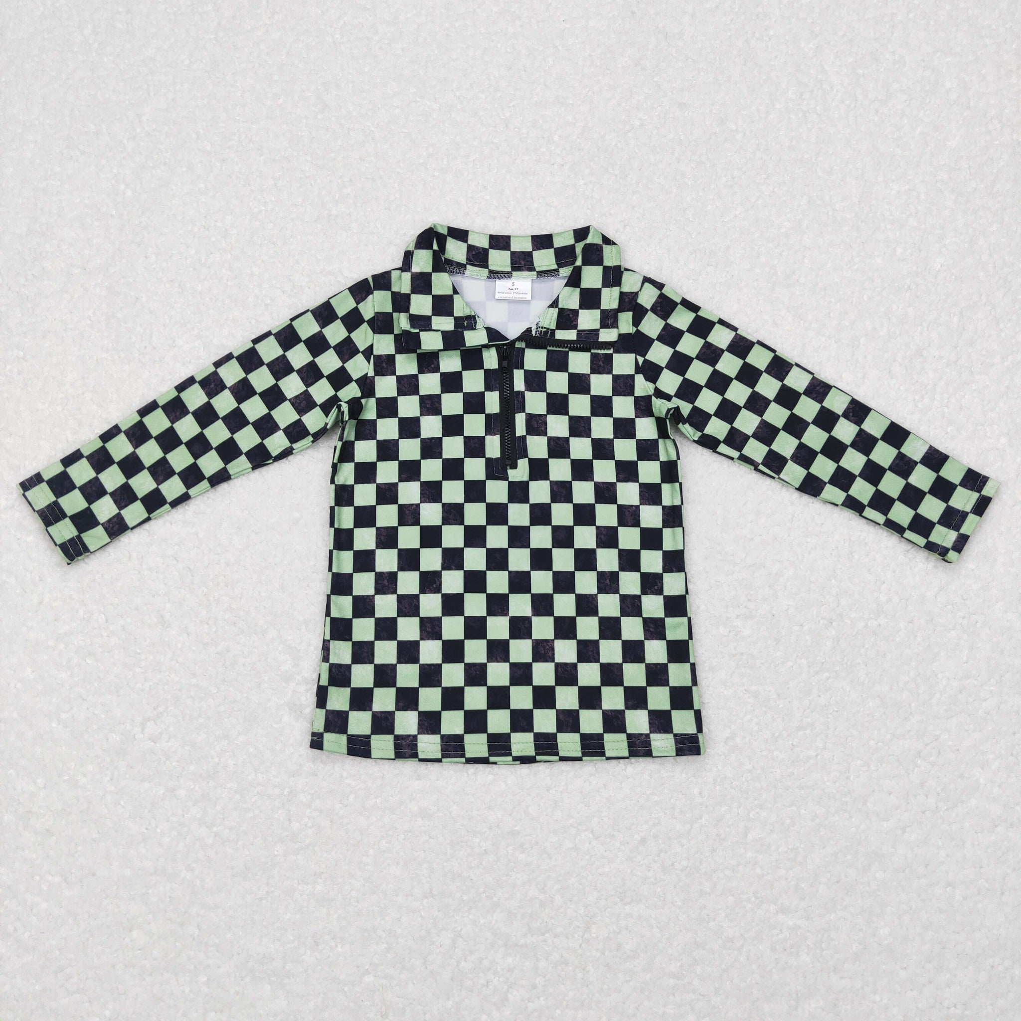 BT0399 baby boy boy clothes green plaid winter zipper top shirt pullover