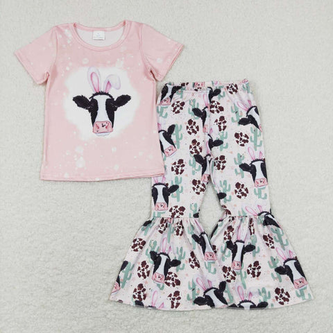 GSPO1152 baby girl clothes girl cow milkcow easter toddler bell bottom outfit