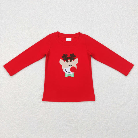BT0257 toddler boy clothes deer embroidery  boy christmas top