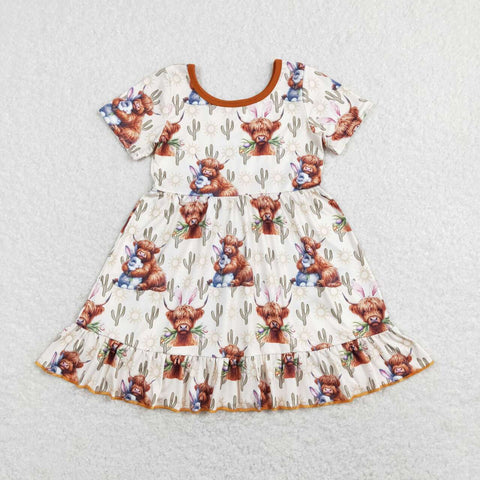 GSD0778 baby girl clothes hignland cow rabbit girl easter dress