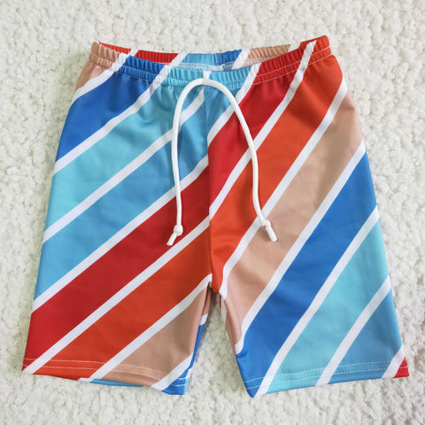 Boy Blue Red Khali White Stripe Summer Swimsuit Trunks