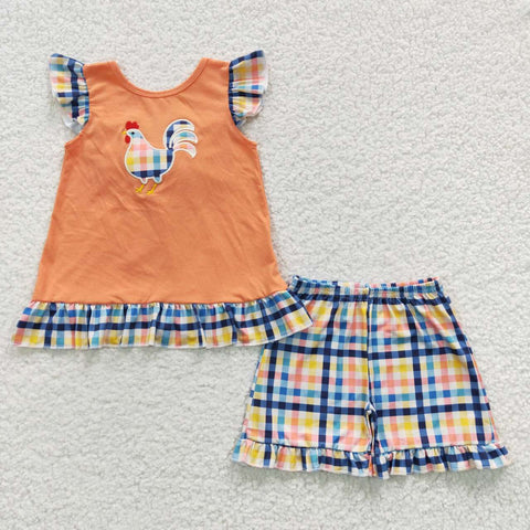 GSSO0313 baby girl clothes embroidery chicken girl summer outfit