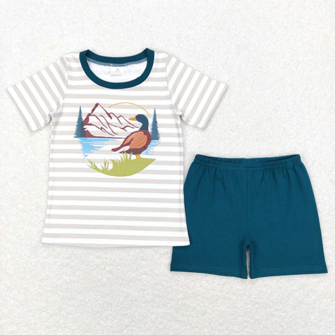 BSSO0307 baby boy clothes print pattern boy summer shorts set mallard duck hunting clothes