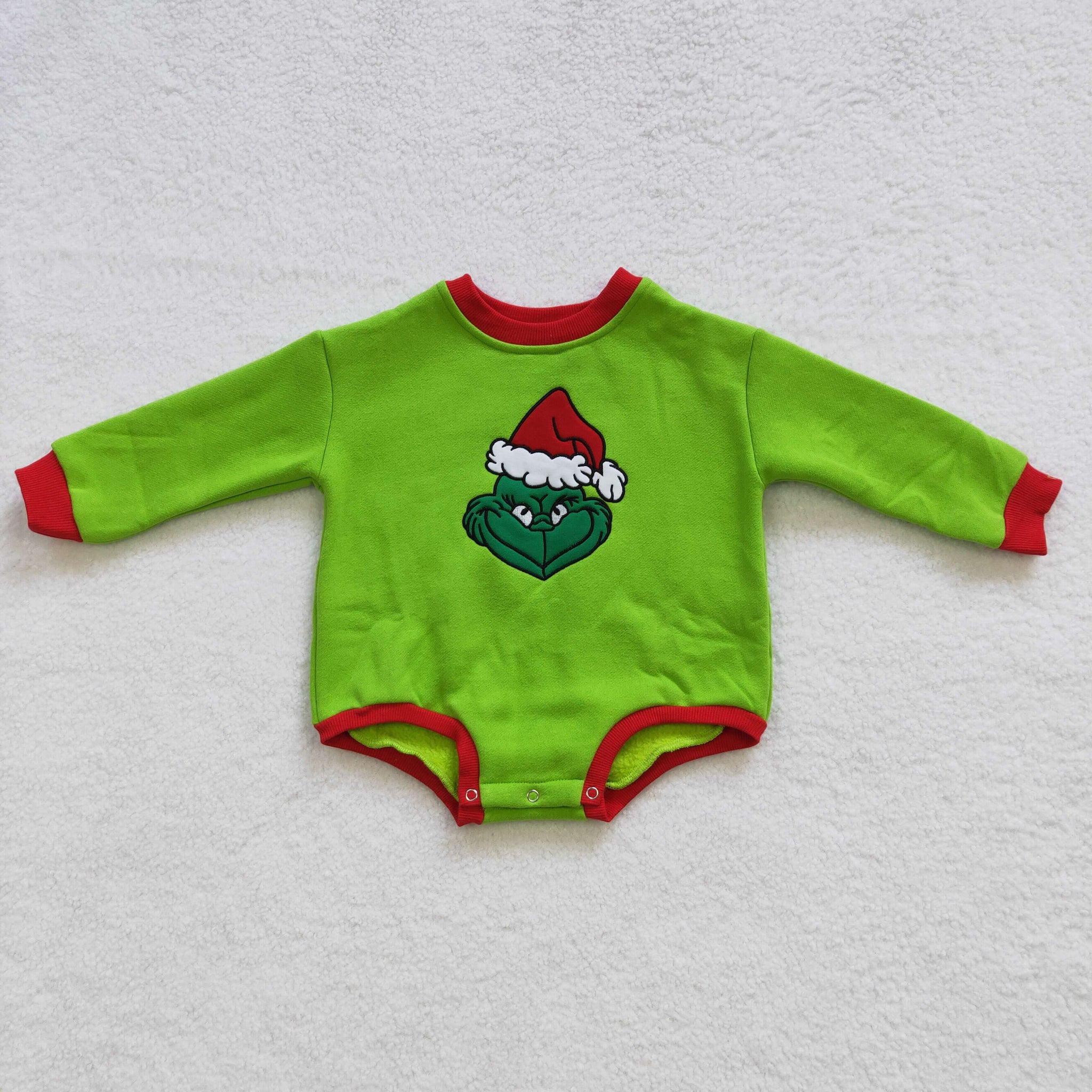 LR0277 baby girl clothes embroidery green sweater girl christmas bubble