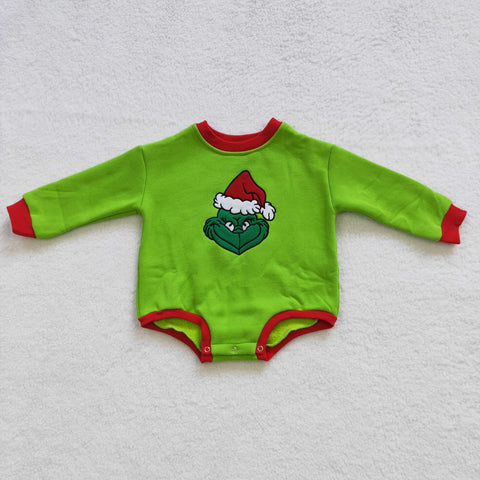 LR0277 baby girl clothes embroidery green sweater girl christmas bubble