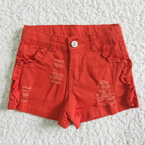 Watermelon Red Ripped Jeans Baby Girls Denim Shorts