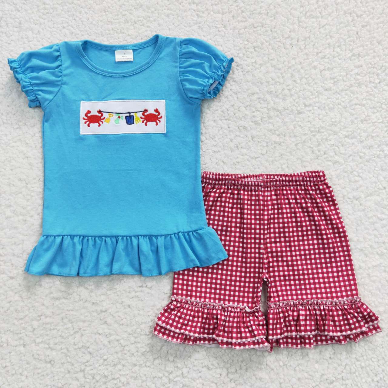 GSSO0274 baby girl clothes embroidery crab girl summer outfit