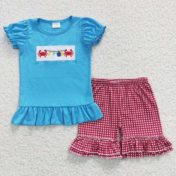 GSSO0274 baby girl clothes embroidery crab girl summer outfit