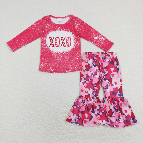 GLP1131 baby girl clothes girl xoxo valentines bell bottoms outfit baby valentines day outfit