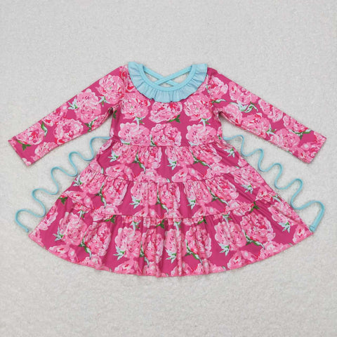 GLD0407 toddler girl dresses floral girl winter dress rose girl valentines day dress
