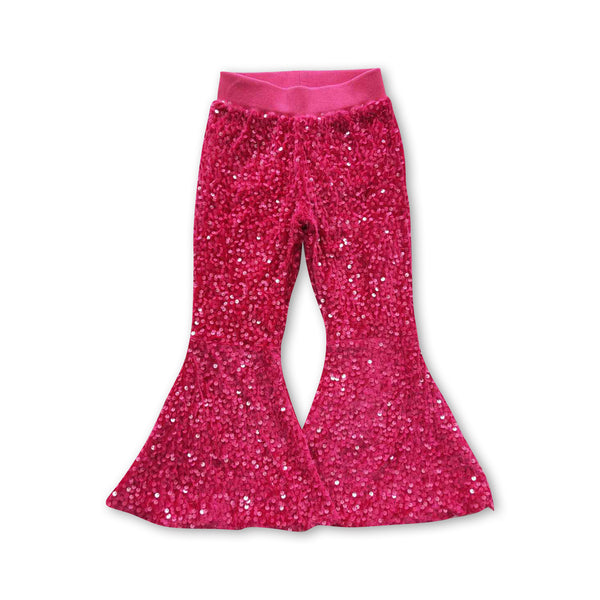 P0112 baby girl clothes hot pink sequin pant bell bottom pant