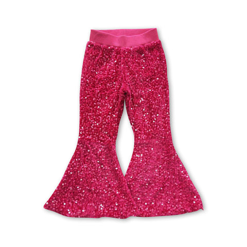 P0112 baby girl clothes hot pink sequin pant bell bottom pant