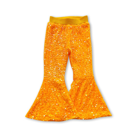 P0149 kids clothes girls orange sequin winter bell bottom pants girl sequin pant