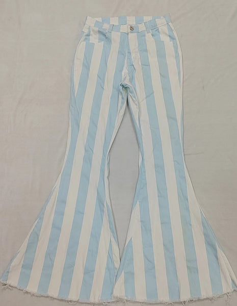 P0458 adult clothes blue stripes adult womens bell bottoms pant jeans pant