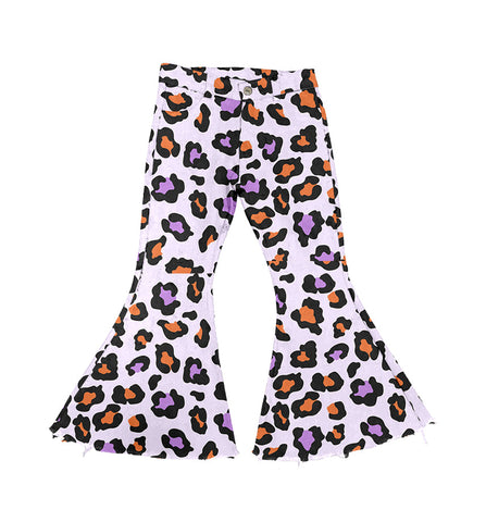 P0470 pre-order baby girl clothes leopard print girl bell bottom pant jeans pant-2024.5.16