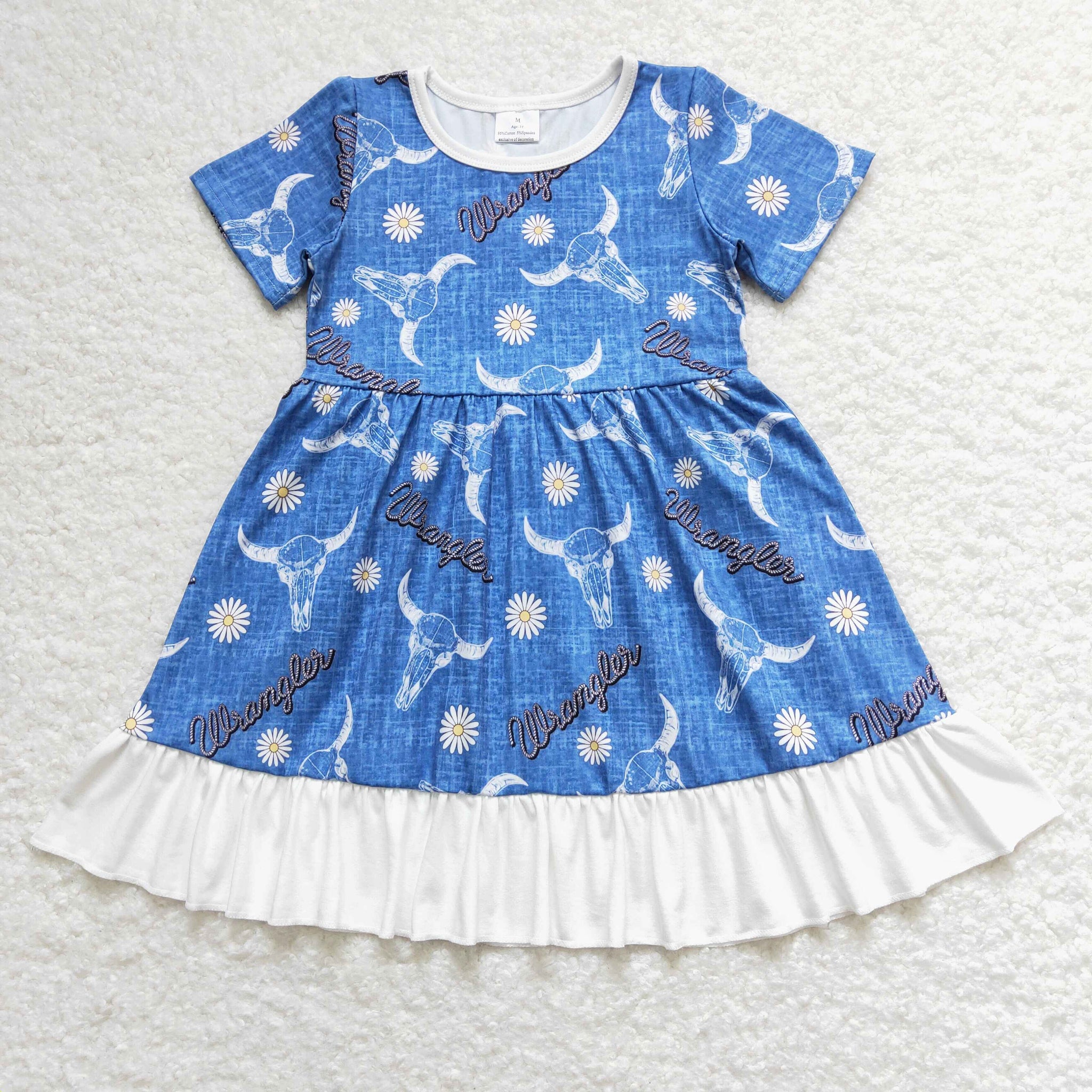 GSD0756 baby girl clothes blue cow western clothes bull head girl summer dress