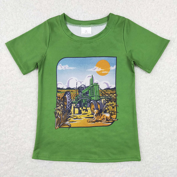 BT0503 baby boy clothes green farm truck tshirt boy summer tshirt