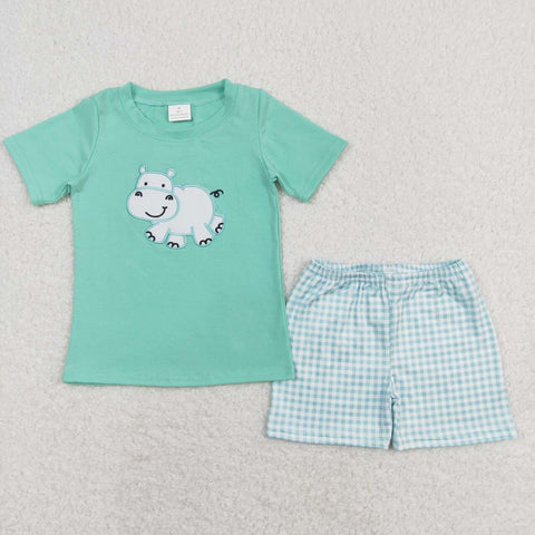BSSO0466 baby boy clothes embroidery toddler summer shorts set boy hippo summer outfits
