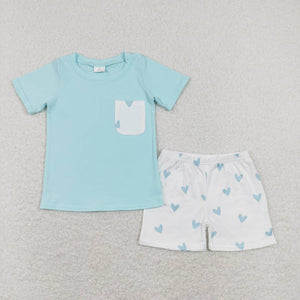 BSSO0413 baby boy clothes heart love valentines day blue summer outfits