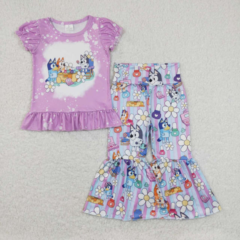 GSPO1376 baby girl clothes make up cartoon dog girls bell bottoms outfit