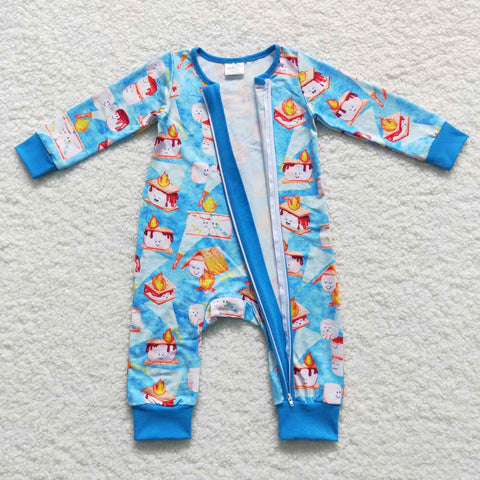 LR0617 baby clothes flame snowman fire blue baby winter romper