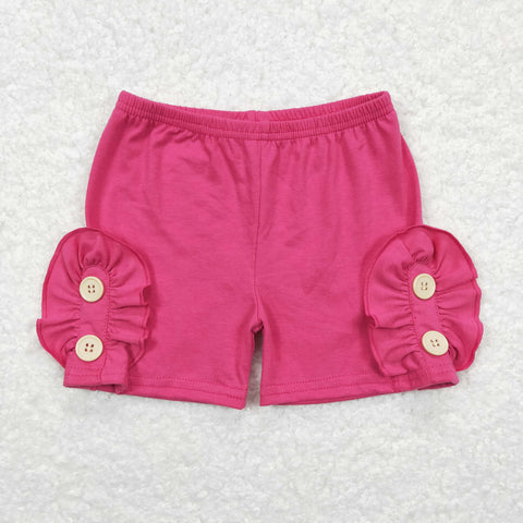 SS0186 toddler clothes ruffled buttons girl summer shorts cotton hot pink girl summer bottom