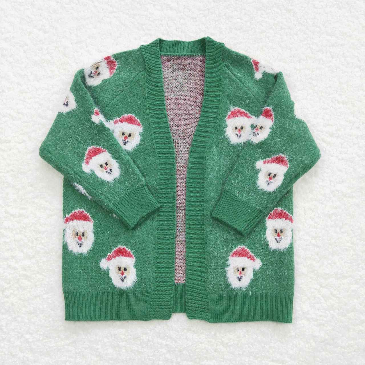 GT0357 toddler girl clothes girl christmas sweater coat green santa claus cardigan