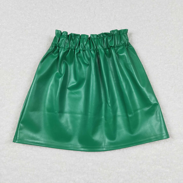 GLK0018 toddler girl clothes green leather skirt