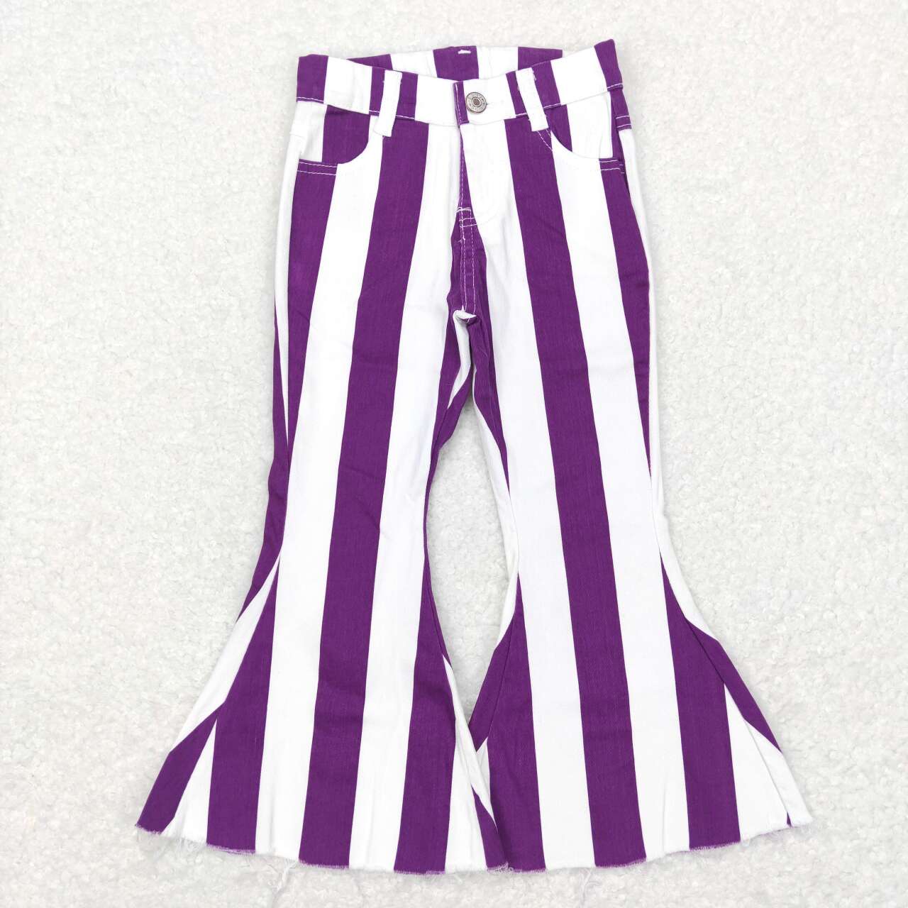 P0331 baby girl clothes purple stripe girl jeans bell bottom pant Mardi Gras pant