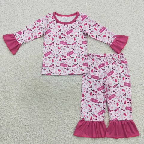 GLP0701 baby girl clothes hot pink girl winter pajamas set