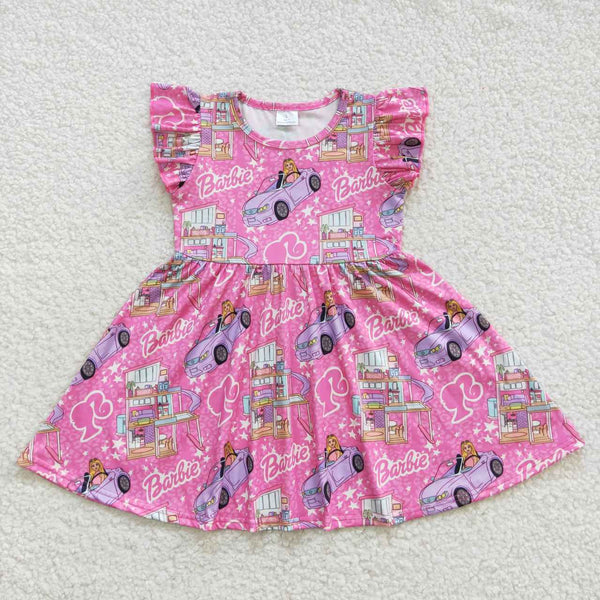 GSD0465 toddler girl clothes flutter sleeve hot pink girl summmer dress